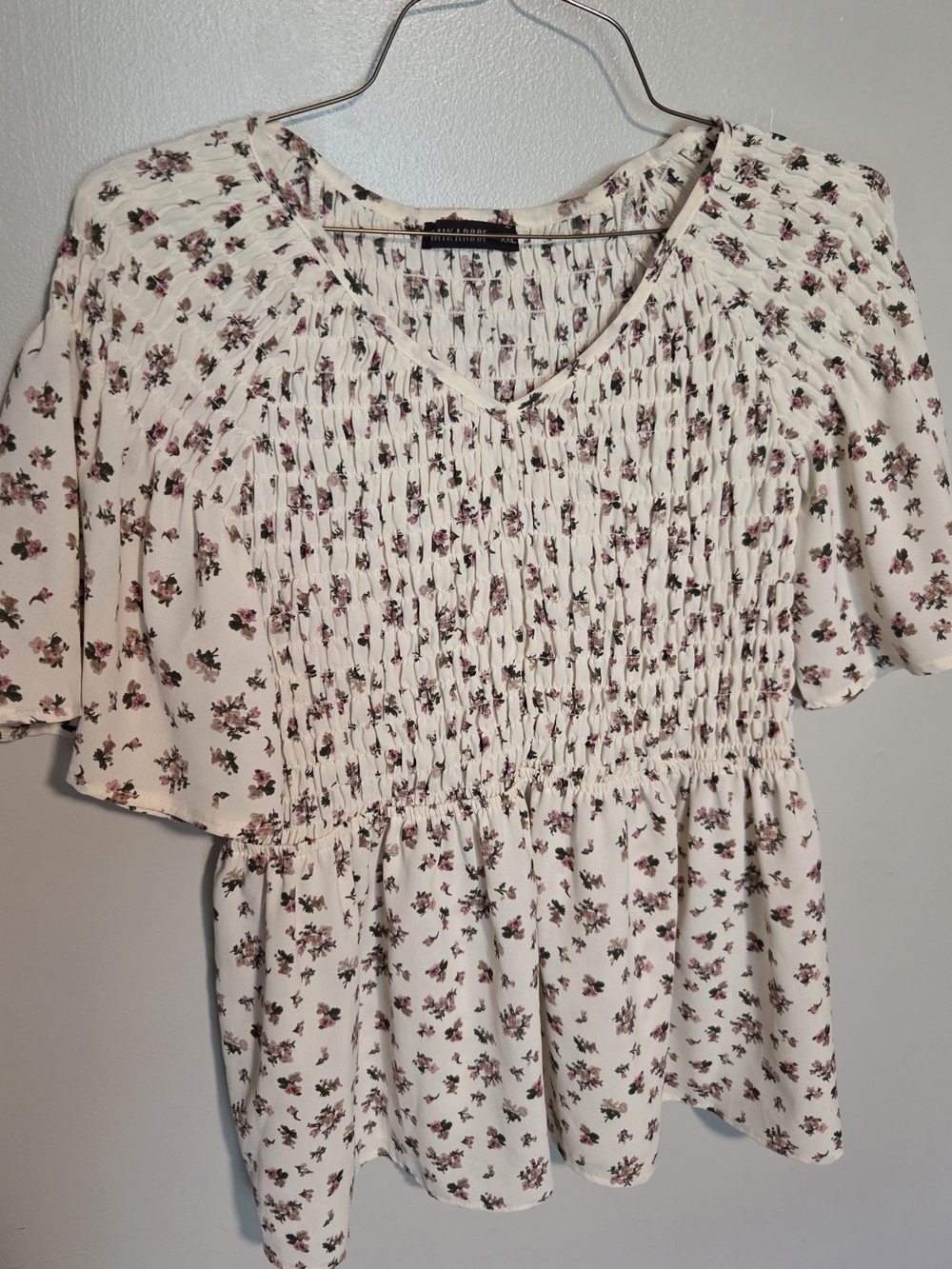 Pleated Floral Peplum Top - Pink Cream